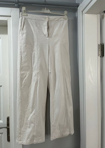 Kemerli Kolsuz Keten Beyaz Mini Yelek alt üst kantolon takım - Görsel 4