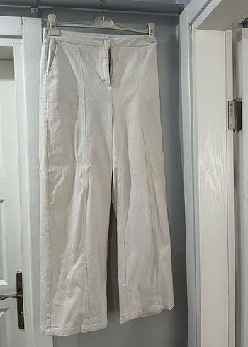 Kemerli Kolsuz Keten Beyaz Mini Yelek alt üst kantolon takım - Görsel 5