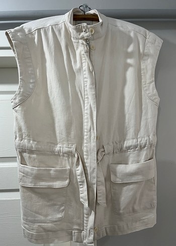 Kemerli Kolsuz Keten Beyaz Mini Yelek alt üst kantolon takım - Görsel 7