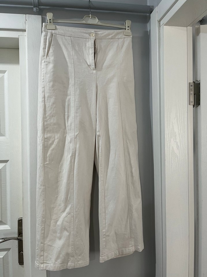 Kemerli Kolsuz Keten Beyaz Mini Yelek alt üst kantolon takım - Görsel 4