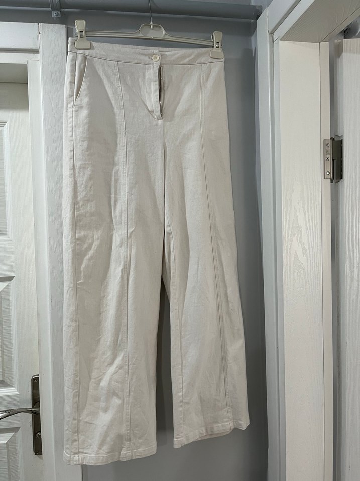 Kemerli Kolsuz Keten Beyaz Mini Yelek alt üst kantolon takım - Görsel 5