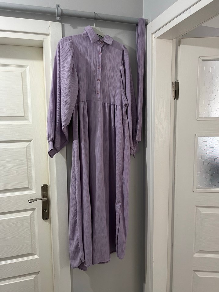 Bohem Etnik Desenli Uzun Mor Elbise - Görsel 2