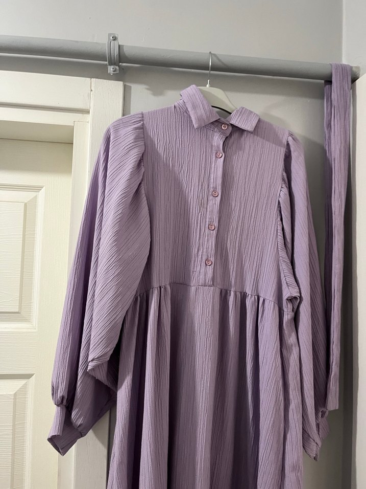 Bohem Etnik Desenli Uzun Mor Elbise - Görsel 3