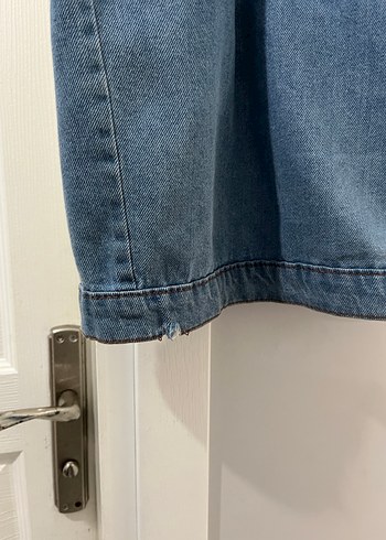 Kadın Gri Mavi Düğmeli Uzun Denim Ceket - Görsel 9