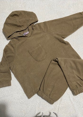 24-36 Ay Beden kahverengi Renk Kız Çocuk Kahverengi Kapüşonlu Sweat Takım