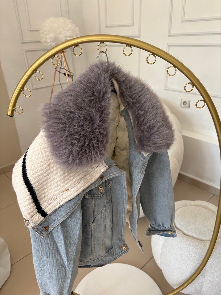 Gri Kürklü ithal ceket - Görsel 2