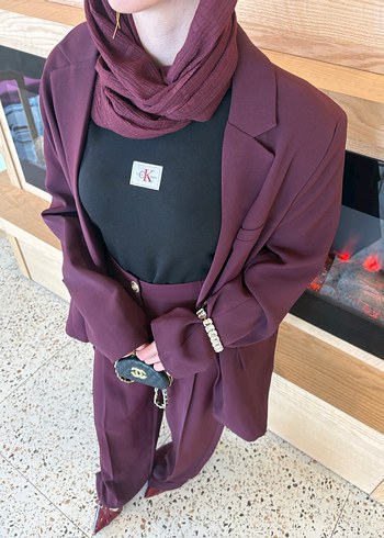 Bordo  Kadın Blazer Takım - Görsel 4