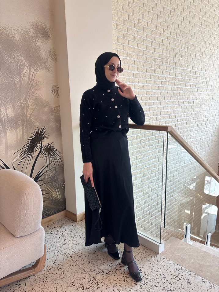 Taşlı Triko siyah Hırka - Görsel 2