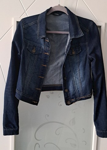 36 Beden Kadın Lacivert Denim Crop Kot Ceket