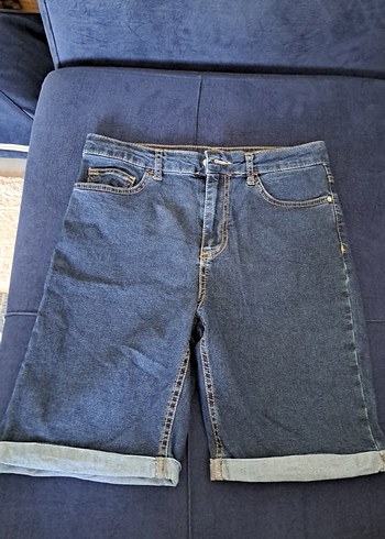 Kadın lacivert Midi Boy Denim Şort