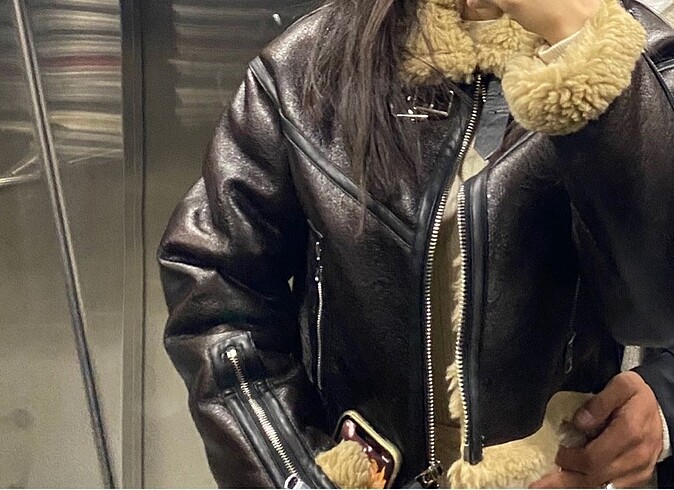 s Beden kahverengi Renk Bershka biker ceket