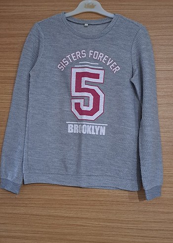 Gri Kadın Sweatshirt Uzun Kollu Brooklyn Baskılı