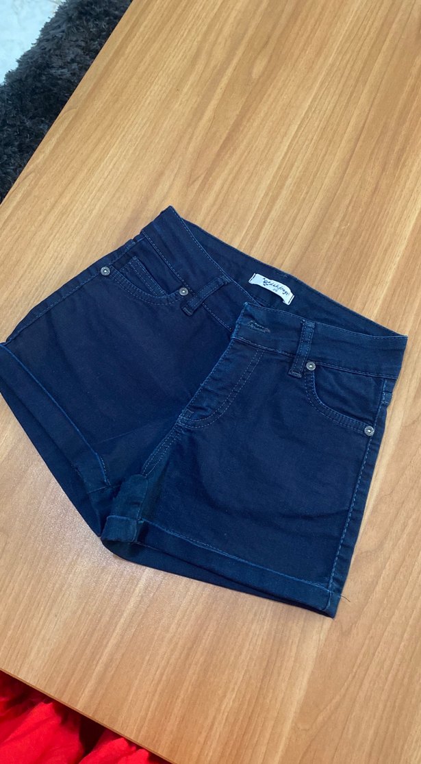 Kadın Lacivert Mini Denim Şort - Görsel 4