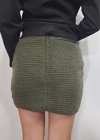 38 Beden Örgü Kumaşlı Kadın Haki Mini Etek