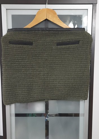 Örgü Kumaşlı Kadın Haki Mini Etek - Görsel 6