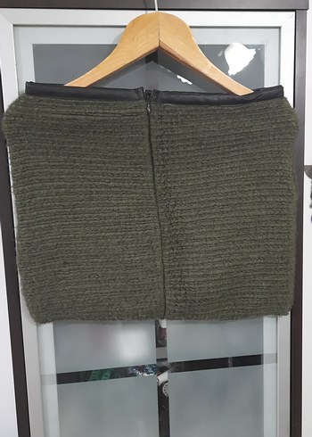 Örgü Kumaşlı Kadın Haki Mini Etek - Görsel 7