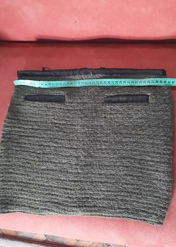 Örgü Kumaşlı Kadın Haki Mini Etek - Görsel 8