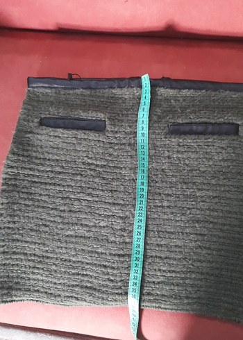 Örgü Kumaşlı Kadın Haki Mini Etek - Görsel 9