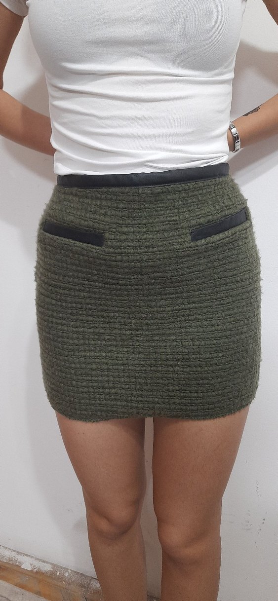 Örgü Kumaşlı Kadın Haki Mini Etek - Görsel 2