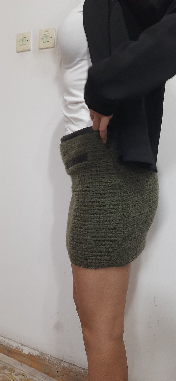 Örgü Kumaşlı Kadın Haki Mini Etek - Görsel 4