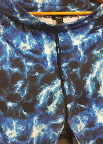 Mavi Bağlama Desenli Rahat Kesim Kadın Pantolon - Görsel 5