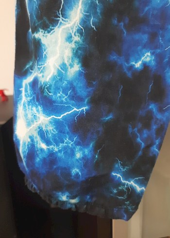 Mavi Bağlama Desenli Rahat Kesim Kadın Pantolon - Görsel 8