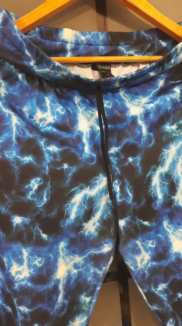 Mavi Bağlama Desenli Rahat Kesim Kadın Pantolon - Görsel 5