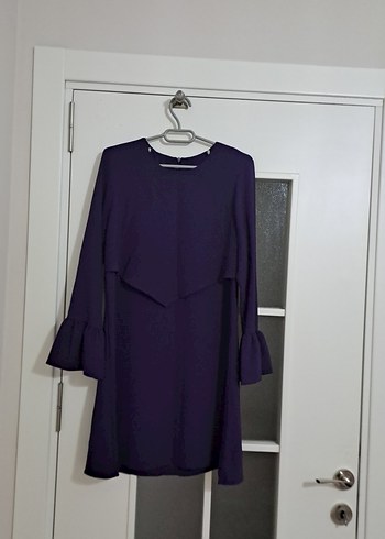 Diğer Mor Midi Tunik Uzun Kollu Volan Detaylı