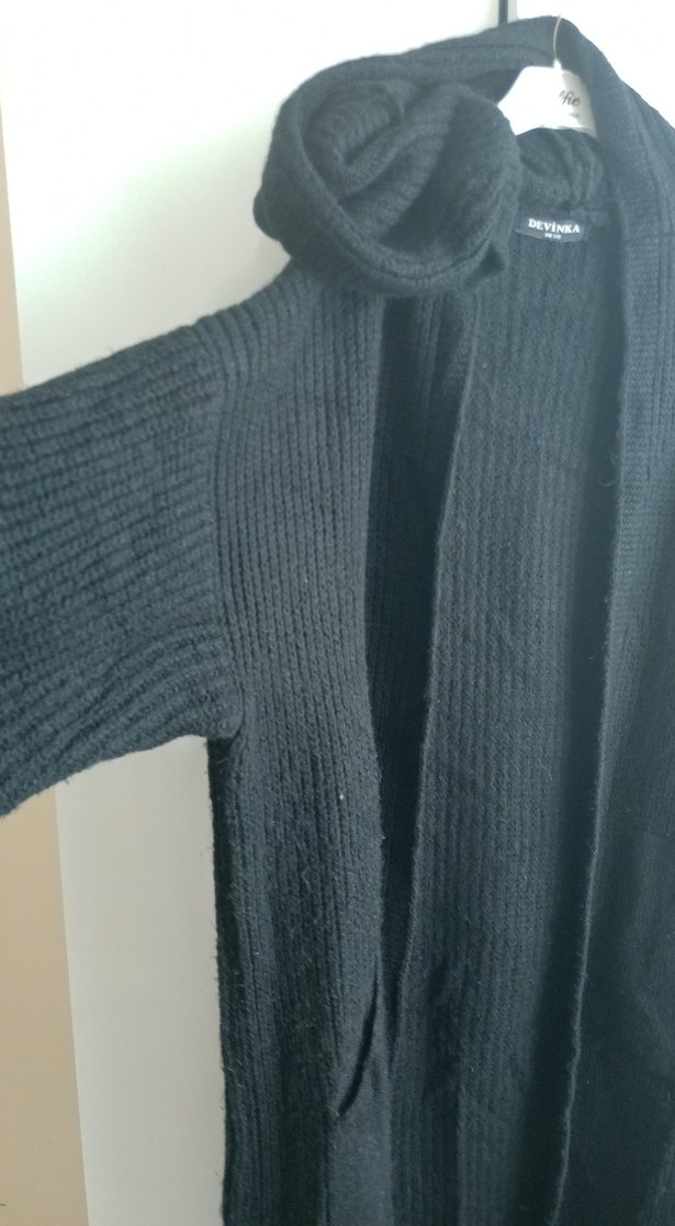 Kadın Siyah Uzun Hırka - Görsel 3