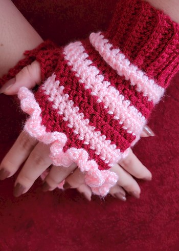 Fırfır Detaylı Parmaksız El Örgüsü Eldiven - Görsel 2