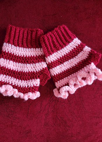 Fırfır Detaylı Parmaksız El Örgüsü Eldiven - Görsel 3