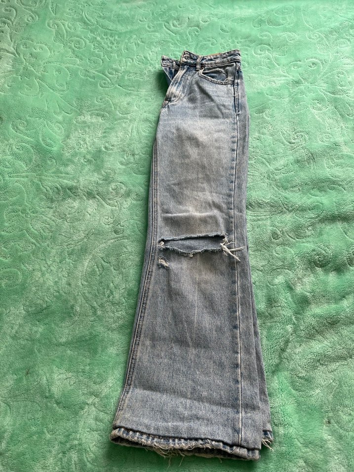 Gri Yırtmaçlı Midi Bol Kesim Kadın Kot Pantolon - Görsel 2