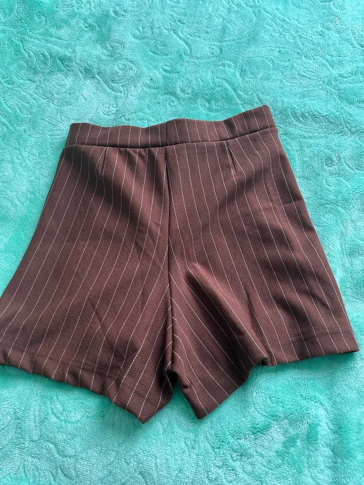 Kahverengi Pilili Mini şortlu Etek - Görsel 2