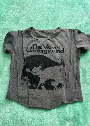 Gri Kadın Rock Punk Baskılı Kısa Kollu Tişört - Görsel 2