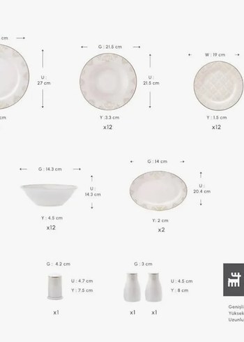 Beyaz Desenli Yemek Takımı Seti 24 kişilik - Görsel 3