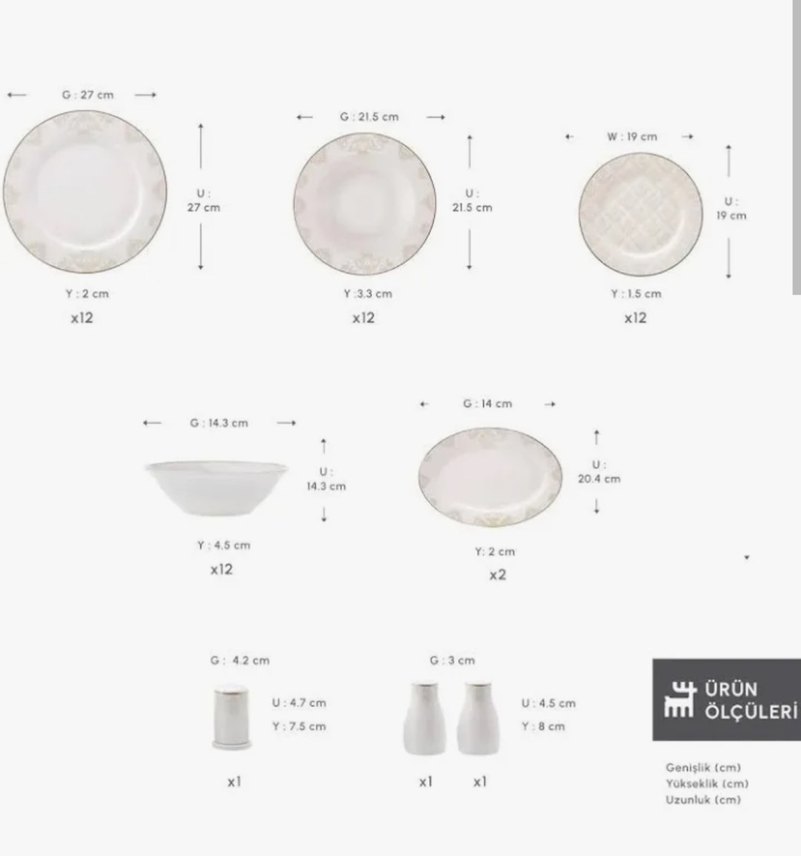 Beyaz Desenli Yemek Takımı Seti 24 kişilik - Görsel 3