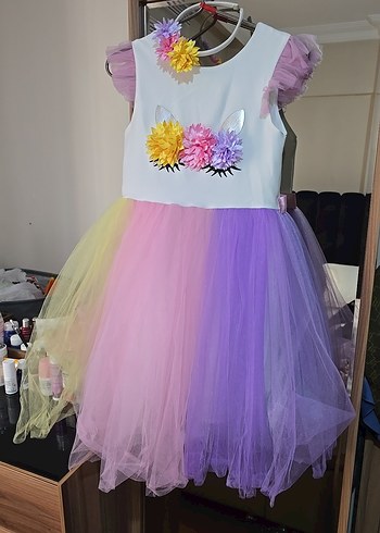 Çiçekli ve Tüllü Kız Çocuk Elbisesi - Görsel 2