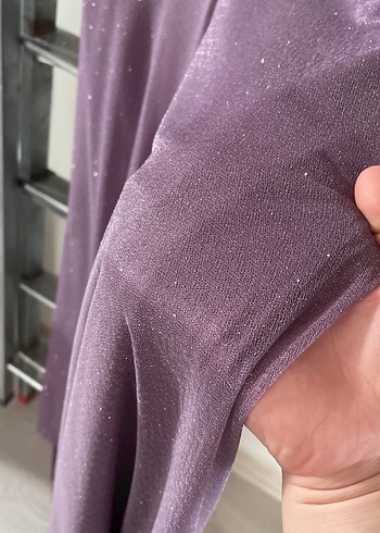 48 Beden mor Renk Mor V Yakalı Uzun Drapeli Abiye Elbise