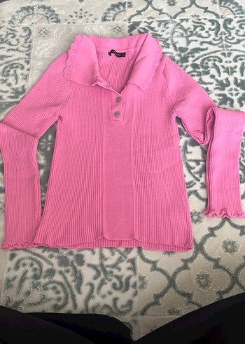 Pembe Triko Kadın Kazak, Uzun Kollu, Yaka Detaylı
