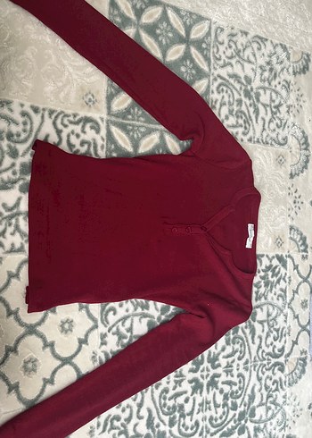 Bordo V Yaka Uzun Kollu Kadın bluz