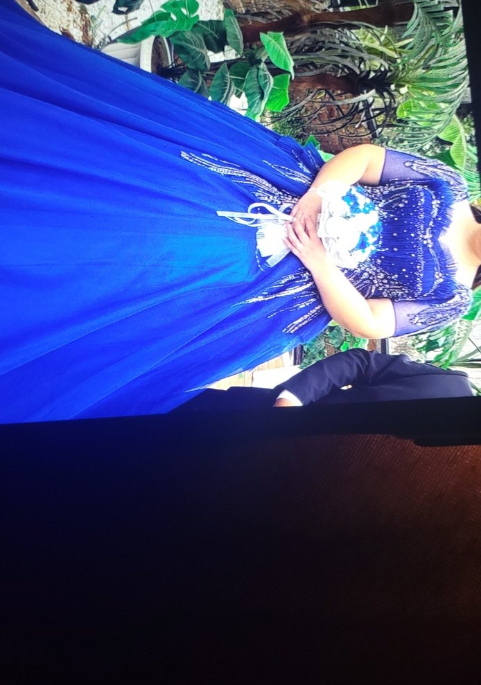 Mavi İşlemeli Uzun Kadın Abiye - Görsel 2