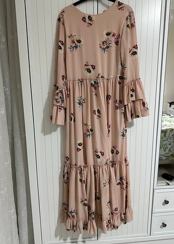 Bej Çiçek Desenli Uzun Bohem Elbise - Görsel 2