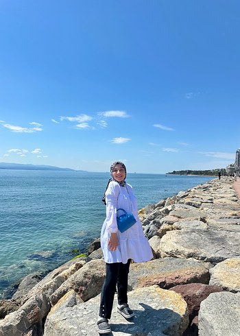 Mavi Bağcıklı Pamuklu Midi Tunik - Görsel 2