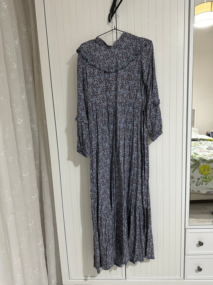 Bohem Gri Uzun Keten Elbise - Görsel 2