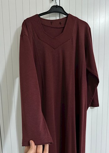 Bordo V Yaka Uzun Salaş Elbise - Görsel 3