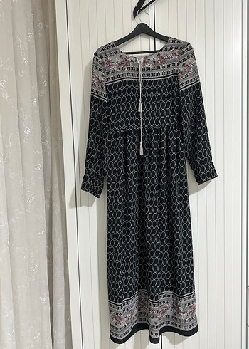 Uzun Kol Siyah Bohem Elbise - Görsel 2