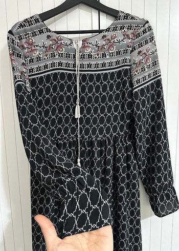 Uzun Kol Siyah Bohem Elbise - Görsel 3