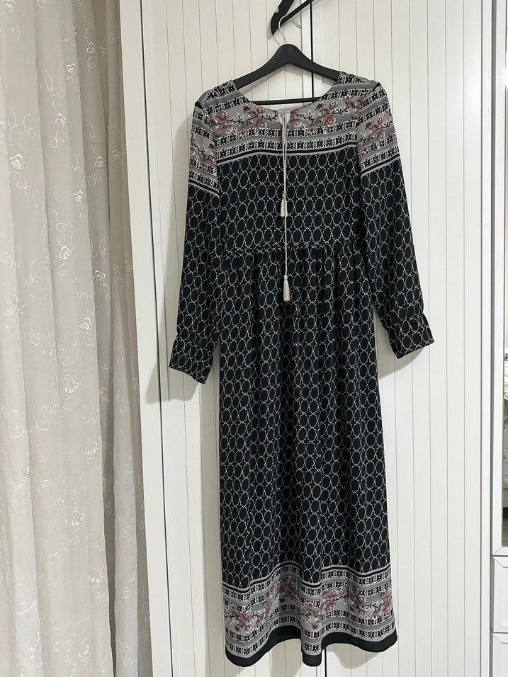 Uzun Kol Siyah Bohem Elbise - Görsel 2