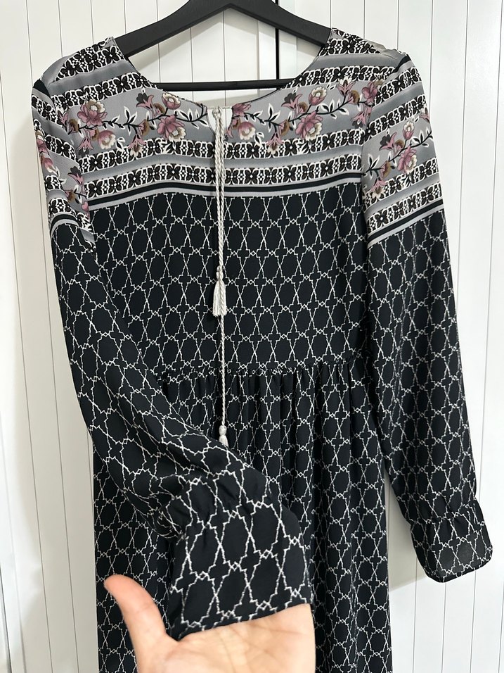 Uzun Kol Siyah Bohem Elbise - Görsel 3