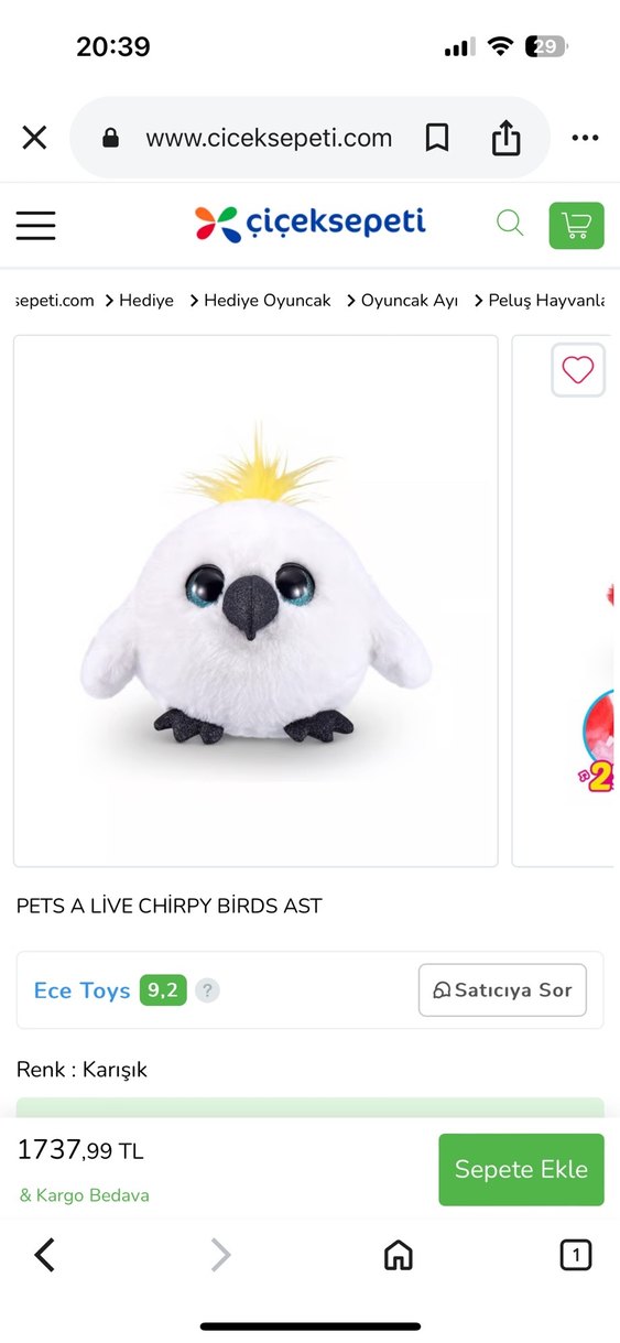 Beyaz Peluş Kuş Oyuncak - Görsel 2